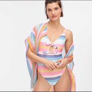 Jcrew scarf stripe cutout bow tie one piece swim